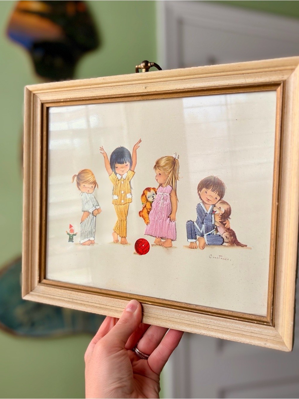 Vintage Decorative Wall Art Print with Children Illustration In Pajamas - Picture 2 of 8